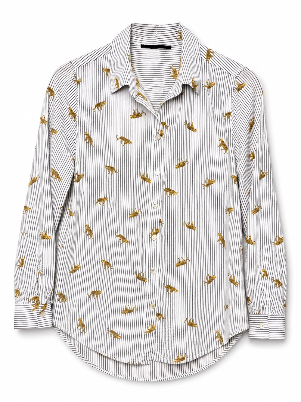 Preppy Quiet Luxury Pinstripe Animal Print Button Down Shirt
